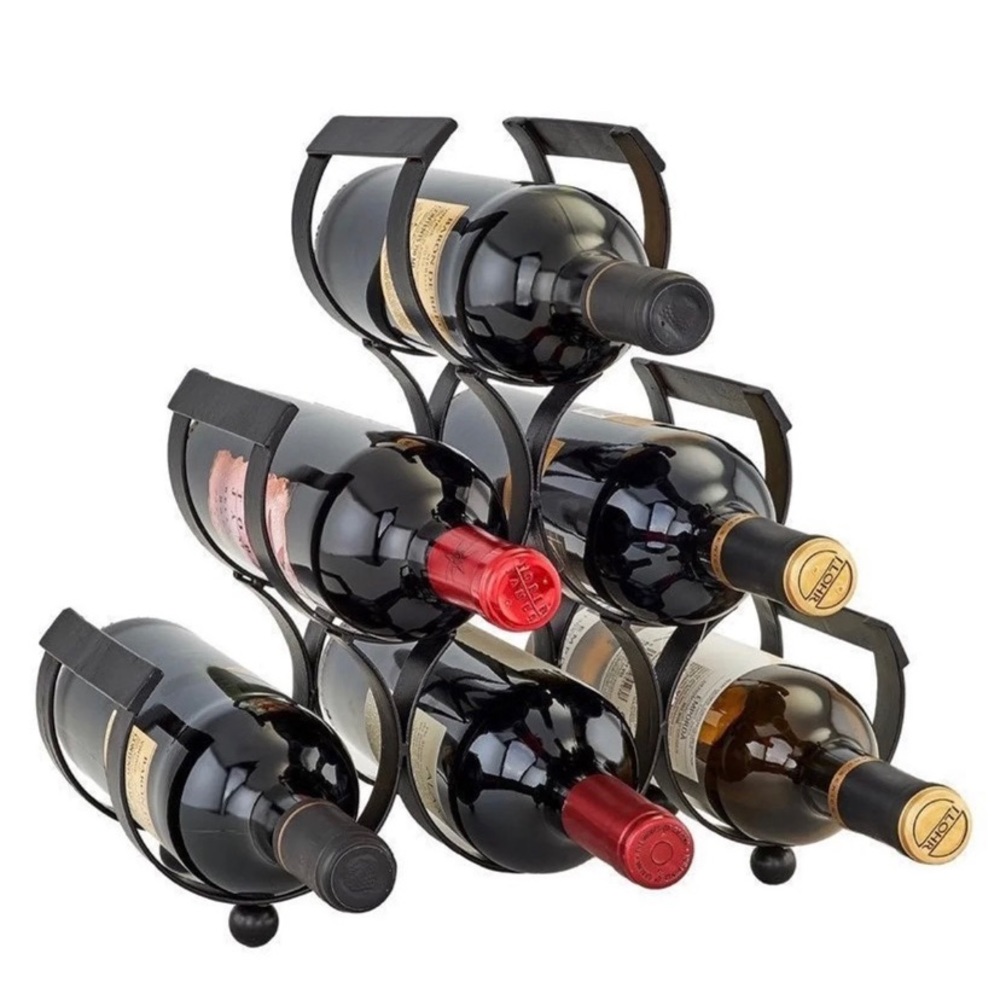 Black Cast Iron 6-bottle Wine Rack